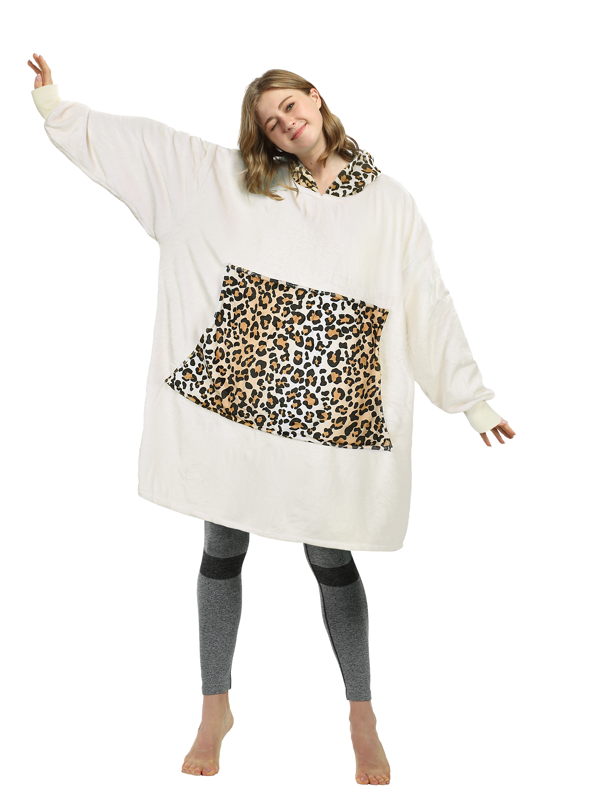 Wearable Blanket Hoodie Flannel Sherpa Fleece Blanket Jacket Sweatshirt